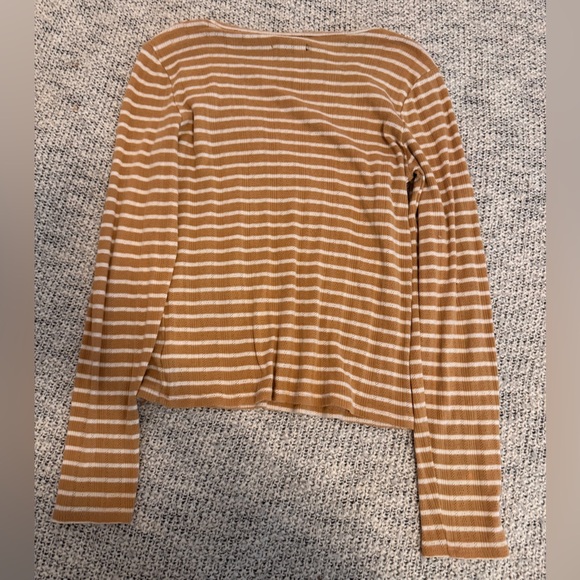 American Eagle Outfitters Mustard and White Striped Long Sleeve Tee - Picture 4 of 4